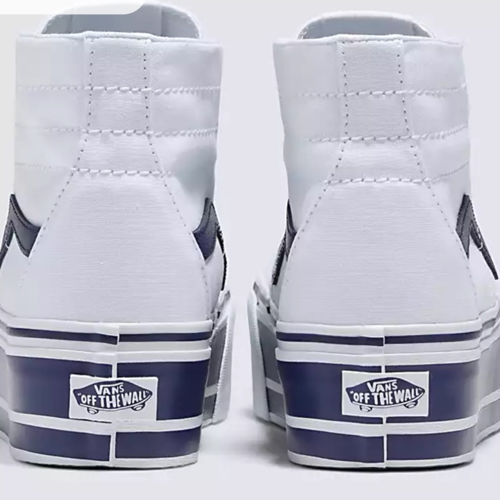 Vans Men’s Sk8-Hi Tapered
Sport Stripes Navy/True White 
VN0A5JMKNWD
Platforms - Picture 12 of 16